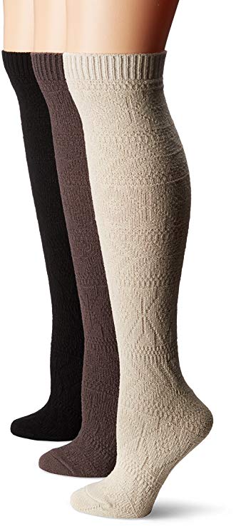 Muk Luks Women's 3 Pair Pack Diamond Knee High Socks