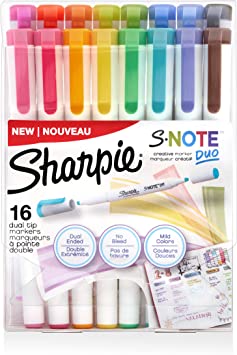 Sharpie S-Note Duo Dual-Ended Creative Markers, Part Highlighter, Part Art Marker, Assorted Colors, Fine and Chisel Tips, Includes Stand-up Easel, 16 Count