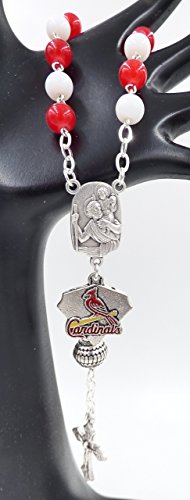 Single Decade St. Christopher Sports Team Auto Rosary - St. Louis Cardinals Catholic Rosary Beads