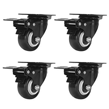Accessbuy 2" Heavy Duty Caster Wheels PU Rubber Swivel Casters with 360 Degree Top Plate & Bearing Heavy Duty Pack of 4 (2 inch with Brake)