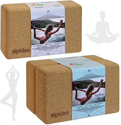 ALPIDEX Natural Cork Yoga Block 23 x 14 x 4,5 cm Eco Pack 1 or 2 Pieces Pilates Fitness Brick