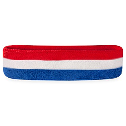 Suddora Stripes Head Sweatband-Athletic Cotton Terry Cloth Headbands for Sports