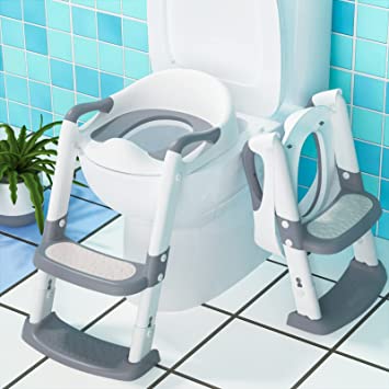 Potty Training Seat for Kids with Step Stool Ladder, Toilet Seat for Toddlers Baby Boys(Grey)