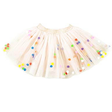 Mulfei Baby Toddlers Girls Pettiskirt Dress 4 Super Soft Layers Rainbow Pom Pom Puff Balls Tutu Skirt