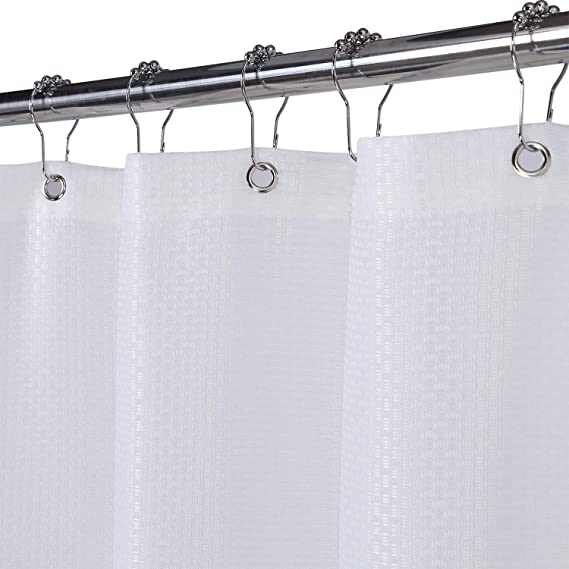 FairOnly Waffle Weave Fabric Shower Curtain Water Resistant Fabric Shower Curtain Decorative Embossed Pattern Heavy Duty Shower Curtains for Bathroom,White,35" x 72"