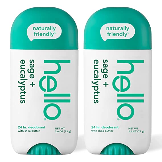 hello White Sage   Eucalyptus Deodorant With Shea Butter for Women   Men, Aluminum Free, Baking Soda Free, Parabens Free, 24 Hour Odor Protection, 2.6 Ounce, 2 Pack