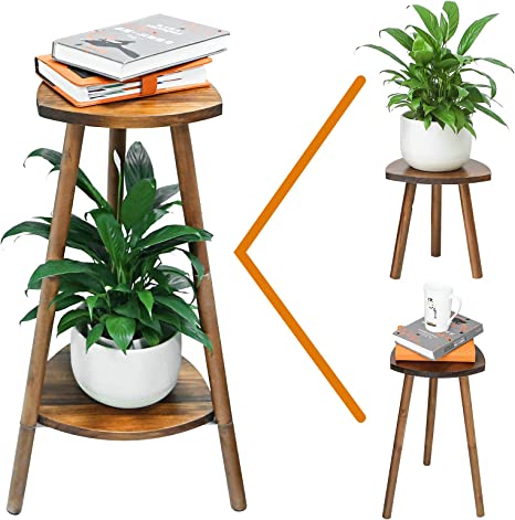 DunGu Tall Plant Stands Indoor, Detachable Wood Plant Holder, 2 Tiers Corner Plant Table Heavy Duty Flower Stand For Sofa Side Living Room Porch