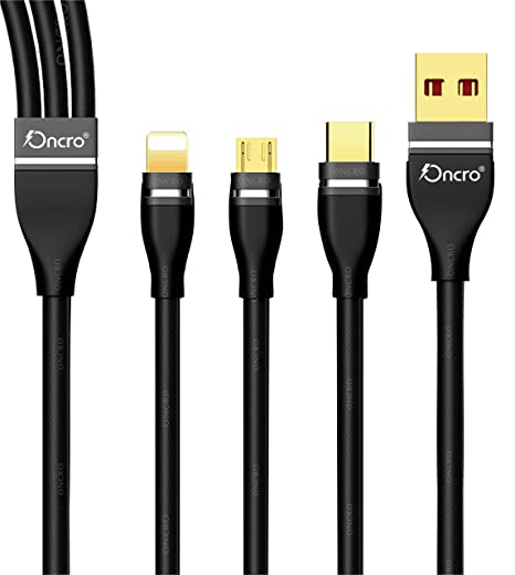 ONCRO® 3 in 1 Cable Nylon Braided with Fast Charging Multi Charge Option at Same time for Micro USB, iPhone & Type C Devices. 3.3 ft Compatible with Devices (Not for Data Transfer)