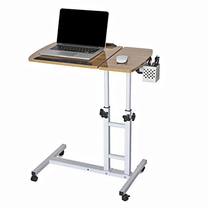 CA&HomeDecor Height Adjustable Office Desk Rolling Laptop Desk Cart Over Bed Hospital Table Stand, Natural