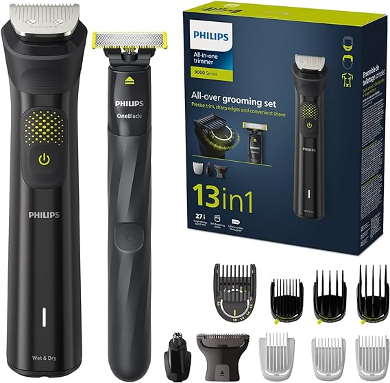 Philips Series 9000 13-in-one Trimmer   OneBlade, All-Over Grooming Set, Precise Trim, Sharp Edges, Convenient Shave, 27 Length Settings (0.2-20 mm) (Model MG9530/15)