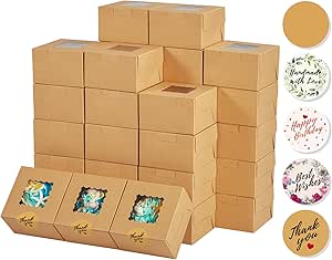 Kootek 50 Pcs Cookie Boxes with Window, 4x4x2.5 Inches Bakery Boxes for Christmas Gift Giving, Individual Cupcake Boxes Gift Box Treat Boxes Pastry Boxes Containers Tins for Dessert, Pastries (Brown)