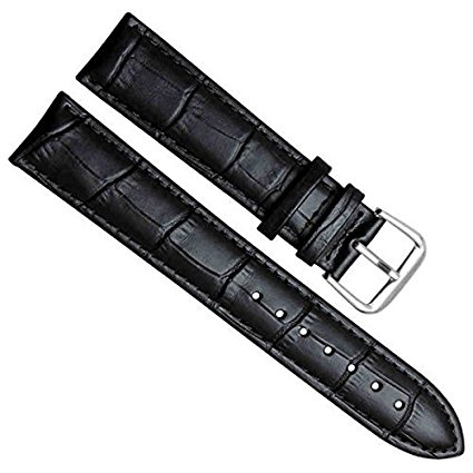 Green Olive 20mm Alligator Grain Cow Leather Silver Buckle Watch Band Strap Black