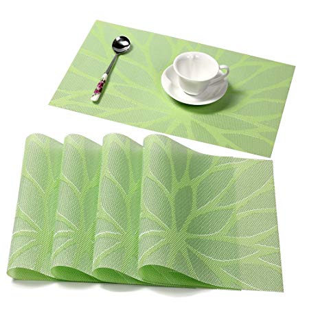 HEBE Placemat, Placemats Set of 4 Heat Resistant Placemat for Dining Table Indoor Outdoor Crossweave Woven Vinyl Kitchen Table Mats Non Slip Wipe Clean