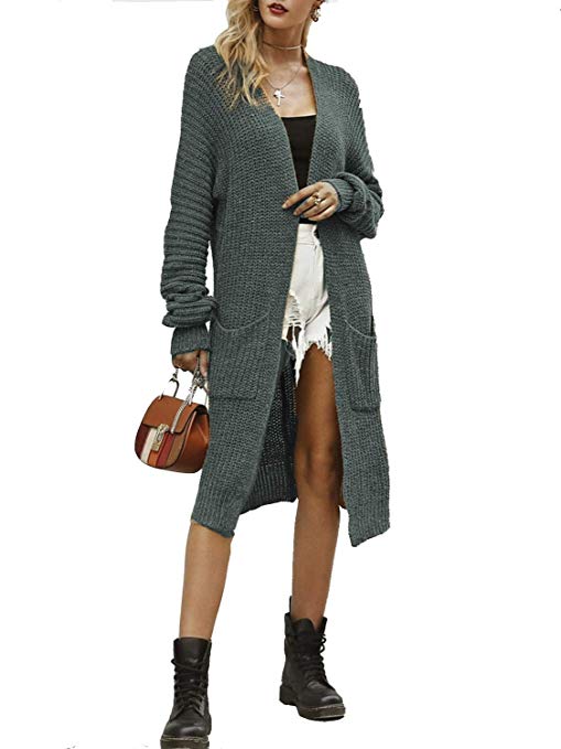 Simplee Women's Casual Open Front Long Sleeve Knit Cardigan Sweater Coat with Pockets