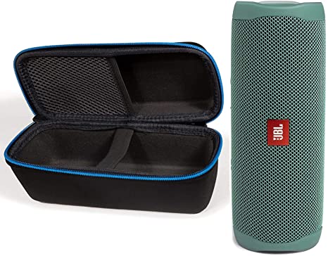 JBL Flip 5 Waterproof Portable Bluetooth Recycled Plastic Speaker Bundle with divvi! Protective Hardshell Case - Green (Eco Edition)