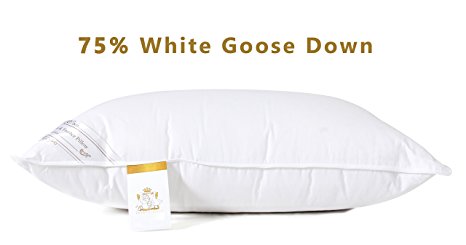 Standard One Pack: 75% White Goose Down & Feather Luxury Pillow, encased in 100% Cotton, Hypo-Allergenic with 1-year Warranty. Premium Hotel Quality by The Duck And Goose Co