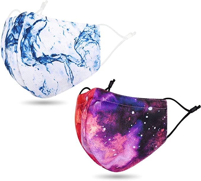 Lullaby 2 PCS Unisex Face S_hield Washable Reusable Face Madks Mouth Cover Marble Blue/Galaxy Red