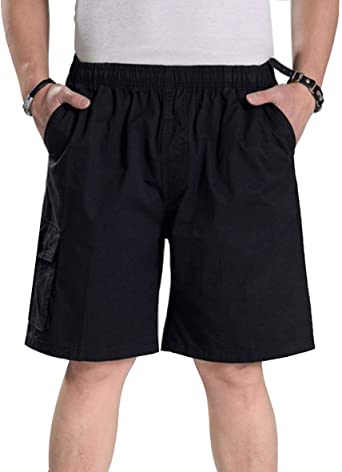YangguTown Men's Elastic Waist Cargo Shorts Lightweight Twill Drawstring Cotton Loose Fit Work Short