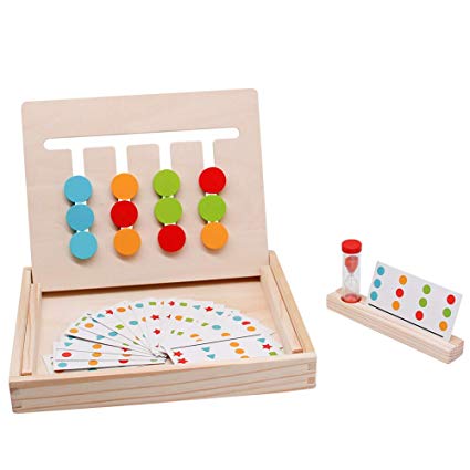 Montessori Toys Logic Games Slide Puzzle Board Matching Maze Wooden Preschool Learning Early Education Shape Color Sorting Recognition Gift for Toddlers Kids Boys Girls Child Age 3 4 5 6 7 Years Old