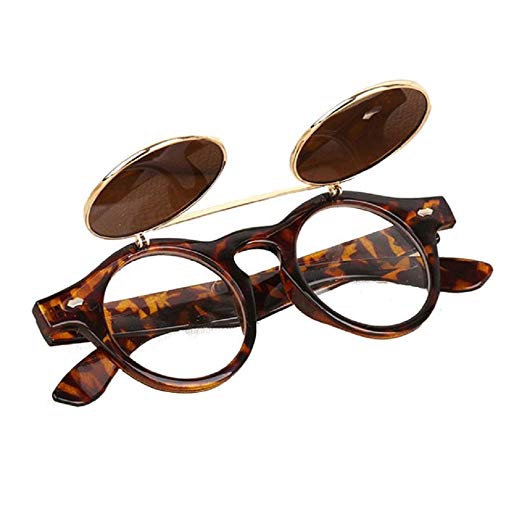 XILALU Steampunk Goth Goggles Glasses Retro Flip Up Round Sunglasses Vintage