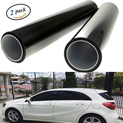 GOGOLO 2pcs-in-1roll 19.7"×39.4" Black Car Window UV Protection Adhesive Tint Film Sun Shade Wrap Sticker 8% VLT Tinting for Pet Baby Protection