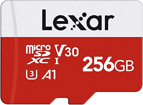 Lexar E-Series 256GB Micro SD Card, microSDXC UHS-I Flash Memory Card with Adapter, 100MB/s, C10, U3, A1, V30, Full HD, 4K UHD, High Speed TF Card