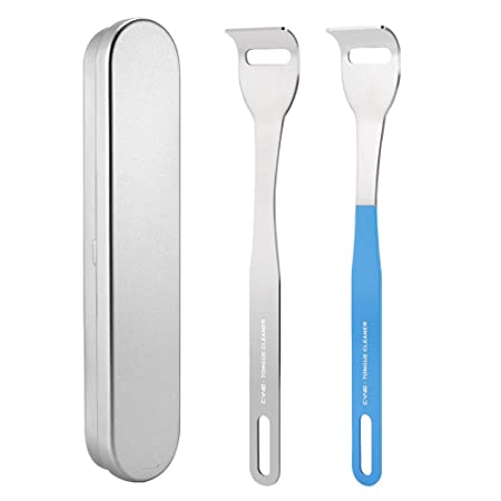 Tongue Scraper AILZPXX Tongue Cleaner Stainless Steel Material 2 Pack Surgical Grade Stainless Steel Tongue Brush Dental Kit Professional Eliminate Bad Breath with Handy Carrying Store Case NEW