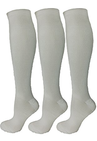 3 Pair White Small/Medium Ladies Compression Socks, Moderate/Medium Compression 15-20 mmHg. Therapeutic, Occupational, Travel & Flight Knee-High Socks. Women's Shoe Sizes 5-10, Men's Sizes 5-9