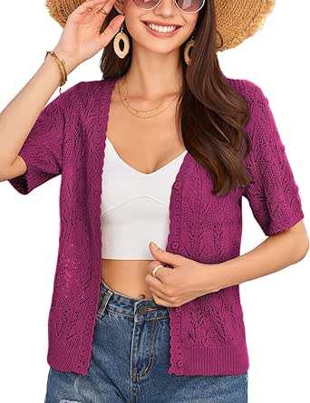 GRACE KARIN 2024 Women's Short Sleeve V Neck Cardigans Sweaters Open Front Knit Crochet Button Bolero Shrugs Tops