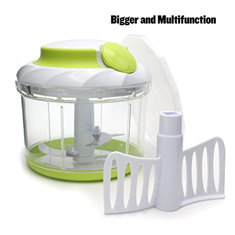 Manual Food Chopper: Compact & Powerful Hand Held Vegetable Chopper / Mincer / Blender to Chop Fruits, Vegetables, Nuts, Herbs, Onions, Garlics for Salsa, Salad, Pesto, Coleslaw, Puree-4 Cup/ 34 Oz