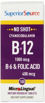 Superior Source No Shot Vitamin B6Vitamin B12Folic Acid Nutritional Supplements 1000mcg400 mcg 100 Count