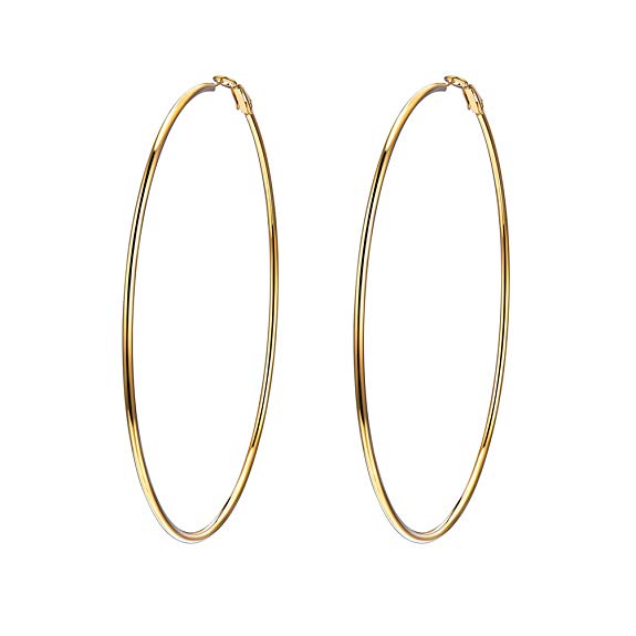 Trendy Hoop Earrings for Women, Hypoallergenic Stainless Steel, Black/18K Gold Plated, Statement Jewelry, Gift for Her