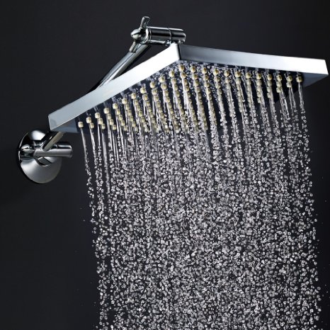 ShowerMaxx® Rainfall Shower Head 8" High Pressure 144 Precision Engineered Nozzles PLUS Adjustable 9.5" Shower Arm Height/Angle Extension Chrome Finish, Upgrade to a Luxury Shower Experience Now!