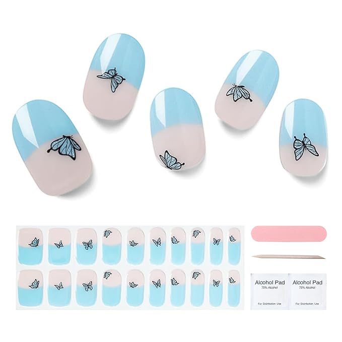 Semi Cured Gel Nail Strips, 20 pcs Gel Nail Stikers, Gel Nail Wraps Semi Cured, Salon-Quality, 2 Weeks Long Lasting