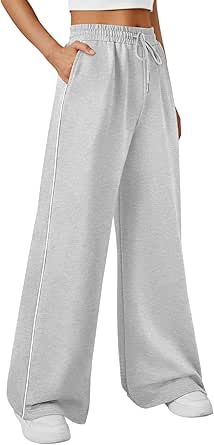 Trendy Queen Women's Wide Leg Sweatpants Baggy Sweat Pants with Pockets High Waisted Track Pants Drawstring Joggers