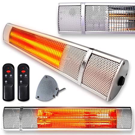 Futura Deluxe Wall Mounted Electric Infrared Outdoor Garden Patio Heater 2000W, Waterproof, Remote Control Included