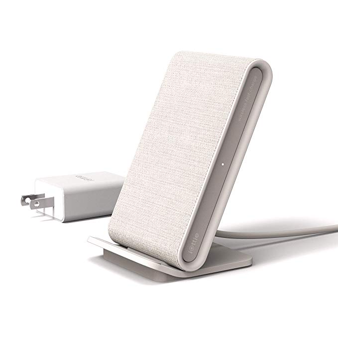 iOttie iON Wireless Fast Charging Stand Charger Qi-Certified 7.5W for iPhone XS Max R 8 Plus 10W for Samsung S9 Note 9 (Includes USB C Cable & AC Adapter) - Ivory