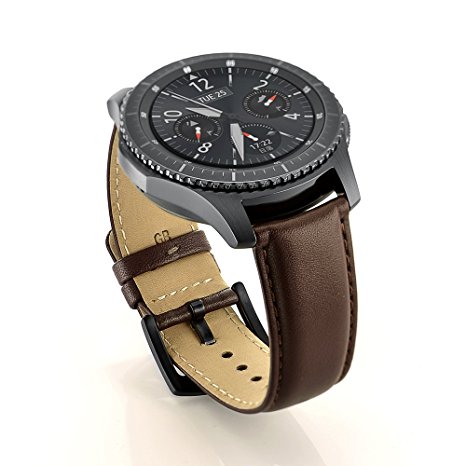LoveBlue For Samsung Galaxy Gear S3 Classic / Frontier Smartwatch Band 22MM Genuine Leather Strap Replacement Buckle Strap Wrinkled Skin Wrist Band for Samsung Gear S3 (Leather 2 Brown2)