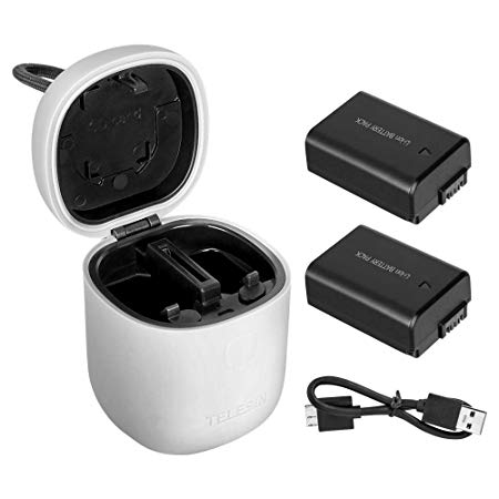TELESIN allin Box NP-FW50 Camera Batteries Charger Set for Sony A6000 Battery, A6500, A6300, A7, A7II, A7RII, A7SII, A7S, A7S2, A7R, A7R2, A55, A5100 Accessories (Grey-Box with 2pcs NP-FW50 Battery)