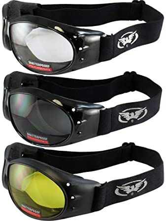 Global Vision Eliminator Padded Motorcycle Dirt Bike Riding Goggles Bundle for Day & Night (Clear-Smoke-Yellow)