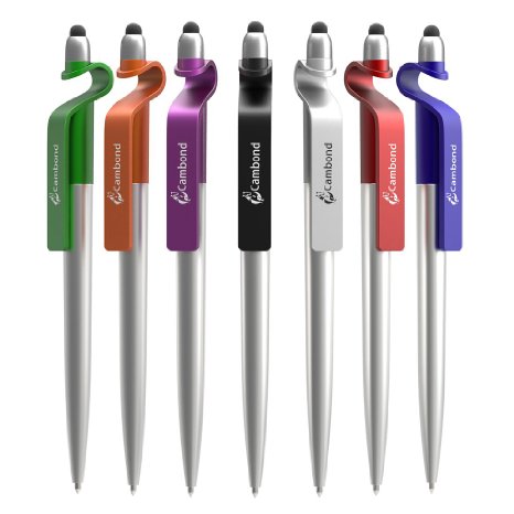 Stylus Pen, Cambond 3 in 1 Stylus Pen Black Ink Ballpoint Pen & Stand Holder for iPhone, Touch Screen Device, iPad, Tablets, Samsung ( 7 Pack, Black / Silver / Green / Red / Orange / Blue / Purple )
