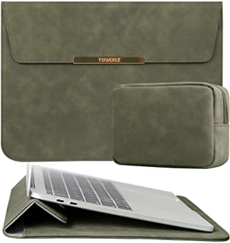 TOWOOZ 13-14 Inch Laptop Sleeve Case Compatible with 2016-2020 MacBook Air / MacBook Pro 13-13.3 inch / 2021 MacBook Pro 14inch A2442 / Dell XPS 13/ Surface Pro X , Faux Suede (13-14, Olive Green)