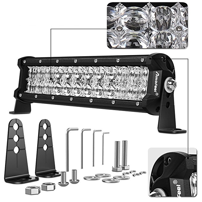 AutoFeel 8D Quad Row Spot Flood Combo Beam Lightbar Off Road Auto Work LED Light Bar with Slide Mounting Brackets for Truck Jeep ATV UTV 12 inch