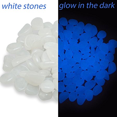 Glow Pebbles,Glow in the Dark Garden Pebbles Stones Rocks for Walkways Yard Aquarium Gravel Fish Tank and Garden Driveway,Powered By Light And Solar(White) (100 pcs)