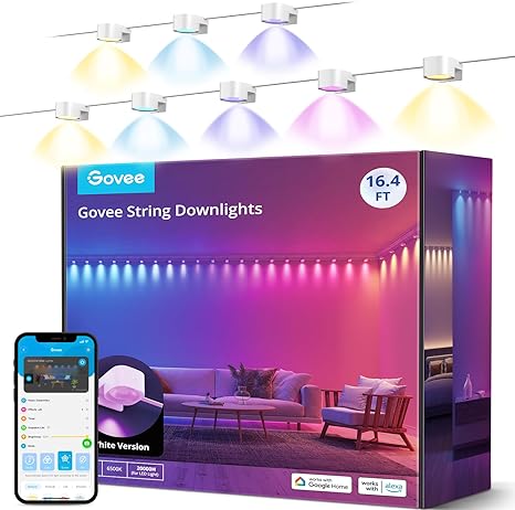 Govee RGBIC String Downlights, Smart LED String Lights Works with Alexa, Wi-Fi Colour Changing Indoor Wall Light Fixture for Party, Daily Lighting, 5m with 25 LEDs, Music Sync, White