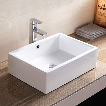 Mecor Rectangle Bathroom Ceramic Vessel Sink Bowl Basin with Pop Up Drain