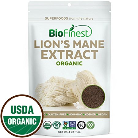 Biofinest Lion's Mane Mushroom Extract Powder - 100% Freeze-Dried Superfood - USDA Certified Organic Kosher Vegan Raw Non-GMO - Digestion Immunity Energy Tonic - For Smoothie Beverage Blend (4 oz)