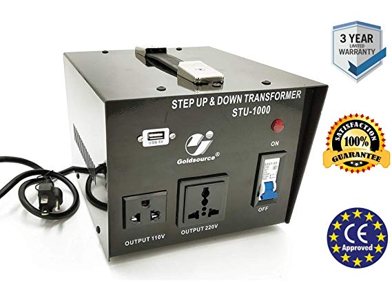 Goldsource 1000W Step Up & Step Down Voltage Transformer Converter, STU-1000 Heavy Duty Continuous AC 110-120V to 220-240V Converter with US Standard & Universal Outlets and DC 5V USB Port, 1000 Watt