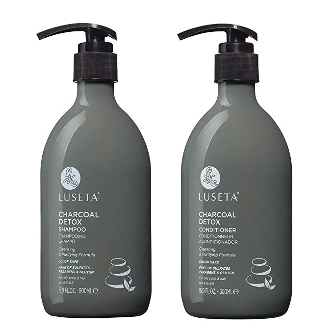 Luseta Charcoal Detox Sulfate Free Shampoo and Conditioner Set 2 X 16.9oz, Clarifying, Restore Dry, Damaged Stands for Shiny, Smooth Hair and Stimulates Hair Growth