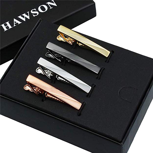 HAWSON 4 Pieces 1.5 Inch Tie Clip Set for Men Packed in Gift Box